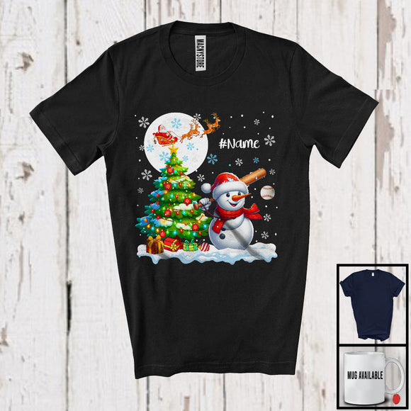 MacnyStore - Personalized Snowman Playing Baseball Team; Joyful Christmas Custom Name Sport Player T-Shirt