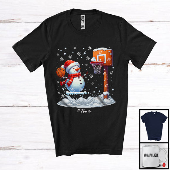 MacnyStore - Personalized Snowman Playing Basketball; Fantastic Christmas Custom Name Basketball Player T-Shirt