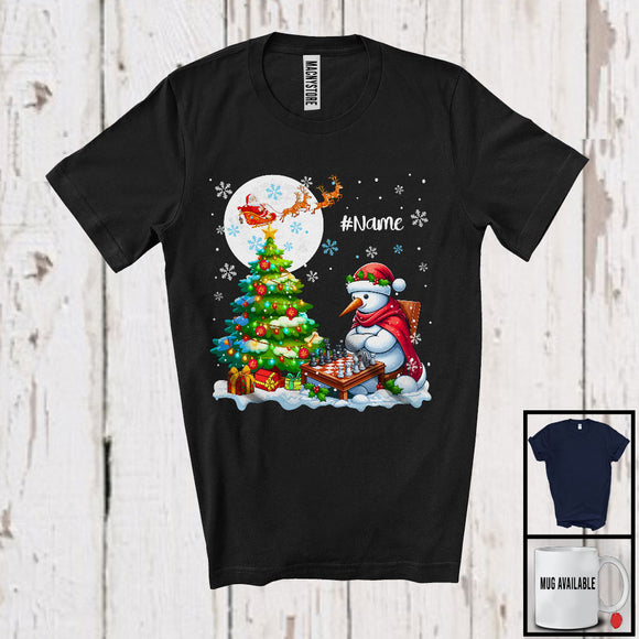 MacnyStore - Personalized Snowman Playing Chess Team; Joyful Christmas Custom Name Sport Player T-Shirt