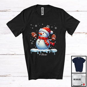 MacnyStore - Personalized Snowman Playing Football; Fantastic Christmas Custom Name Football Player; Sport T-Shirt