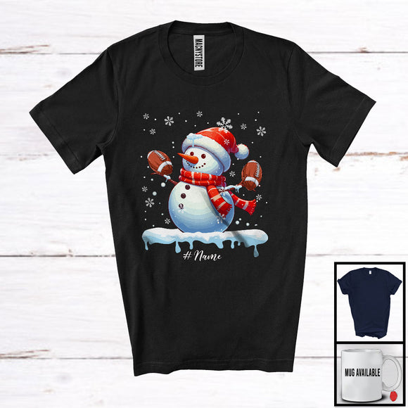 MacnyStore - Personalized Snowman Playing Football; Fantastic Christmas Custom Name Football Player; Sport T-Shirt