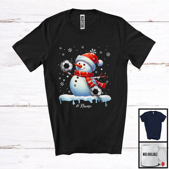 MacnyStore - Personalized Snowman Playing Soccer; Fantastic Christmas Custom Name Soccer Player; Sport T-Shirt