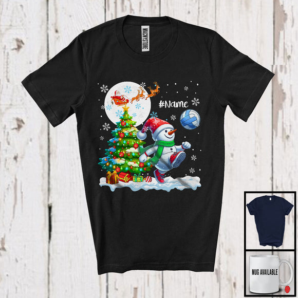 MacnyStore - Personalized Snowman Playing Volleyball Team; Joyful Christmas Custom Name Sport Player T-Shirt