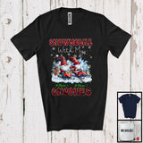 MacnyStore - Personalized Snowmobile With My Gnomies; Lovely Christmas Plaid Custom Name Couple Gnomes T-Shirt