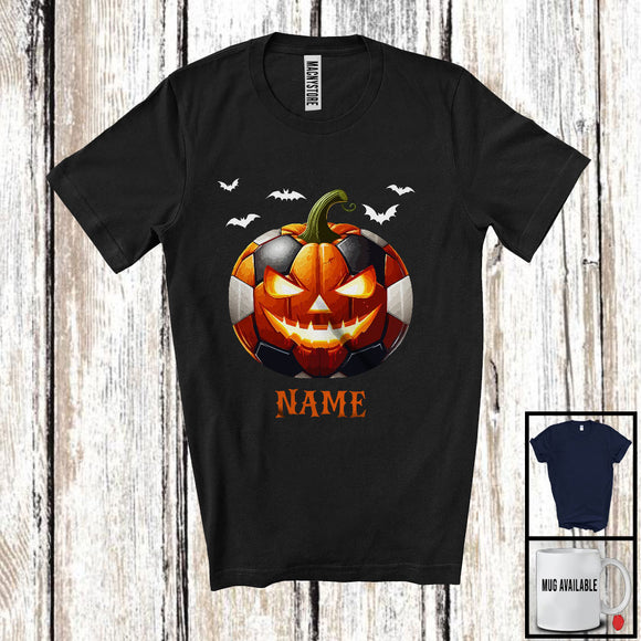 MacnyStore - Personalized Soccer Pumpkin Face, Humorous Halloween Custom Name Soccer Player T-Shirt