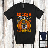 MacnyStore - Personalized Soccer Turkey Nap Repeat, Joyful Thanksgiving Fall Leaves, Custom Name Sport Player T-Shirt