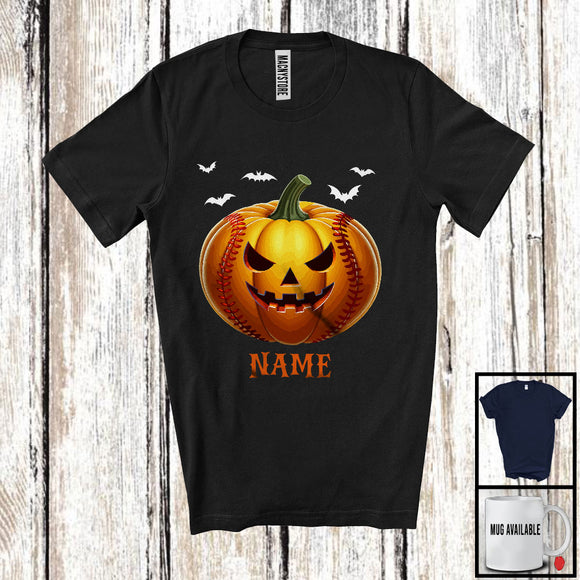 MacnyStore - Personalized Softball Pumpkin Face, Humorous Halloween Custom Name Softball Player T-Shirt