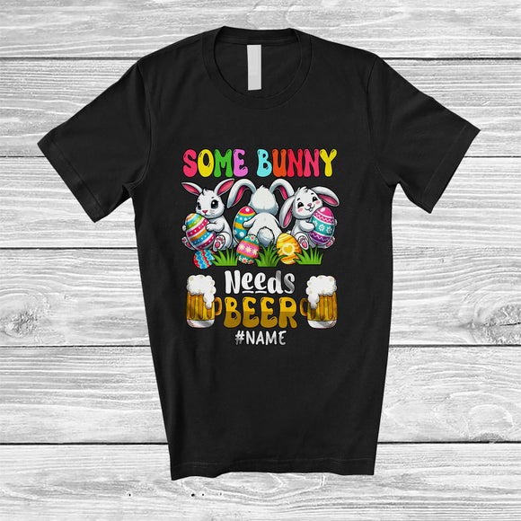 MacnyStore - Personalized Some Bunny Needs Beer; Adorable Easter Three Bunnies; Eggs Hunt Groovy T-Shirt