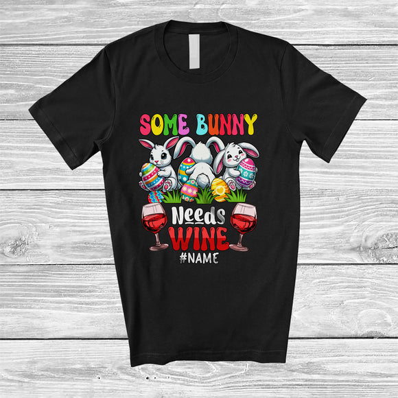 MacnyStore - Personalized Some Bunny Needs Wine; Adorable Easter Three Bunnies; Eggs Hunt Groovy T-Shirt