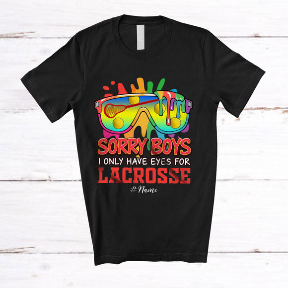 MacnyStore - Personalized Sorry Boys I Only Have Eyes For Lacrosse; Lovely Valentine Sunglasses; Custom Name Player T-Shirt