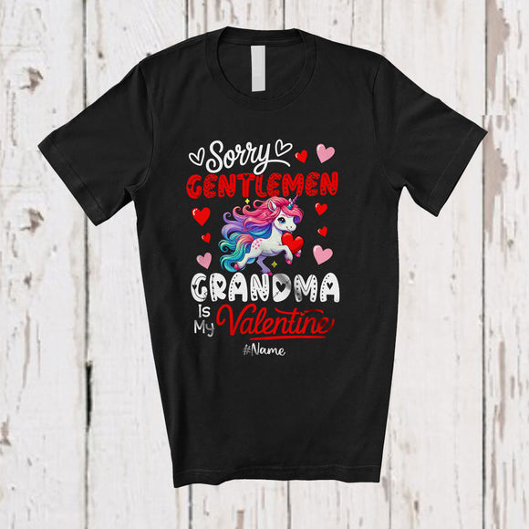 MacnyStore - Personalized Sorry Gentlemen Grandma Is My Valentine; Joyful Custom Name Unicorn Girls Family T-Shirt