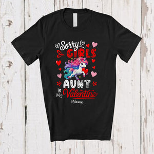 MacnyStore - Personalized Sorry Girls Aunt Is My Valentine; Joyful Custom Name Unicorn Girls; Hearts Family T-Shirt