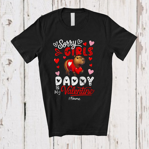 MacnyStore - Personalized Sorry Girls Daddy Is My Valentine; Joyful Custom Name Capybara Boys; Hearts Family T-Shirt