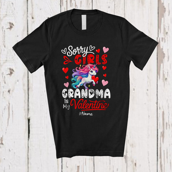 MacnyStore - Personalized Sorry Girls Grandma Is My Valentine; Joyful Custom Name Unicorn Girls; Hearts Family T-Shirt