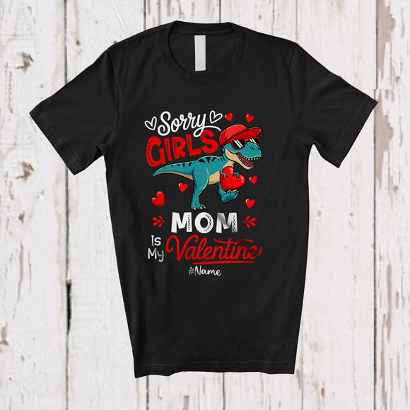 MacnyStore - Personalized Sorry Girls Mom Is My Valentine; Joyful Custom Name T-Rex Boys; Hearts Family T-Shirt