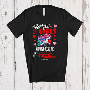 MacnyStore - Personalized Sorry Girls Uncle Is My Valentine; Joyful Custom Name Unicorn Girls; Hearts Family T-Shirt