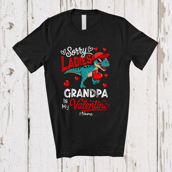 MacnyStore - Personalized Sorry Ladies Grandpa Is My Valentine; Joyful Custom Name T-Rex Boys; Hearts Family T-Shirt