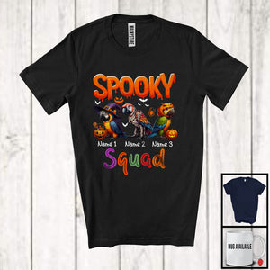 MacnyStore - Personalized Spooky Squad; Horror Halloween Custom Name Three Parrot Witch Mummy T-Shirt