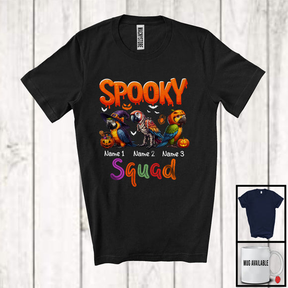 MacnyStore - Personalized Spooky Squad; Horror Halloween Custom Name Three Parrot Witch Mummy T-Shirt