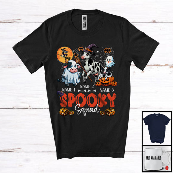 MacnyStore - Personalized Spooky Squad, Lovely Halloween Three Witch Ghost Boo Cow, Farm Farmer Pumpkin T-Shirt