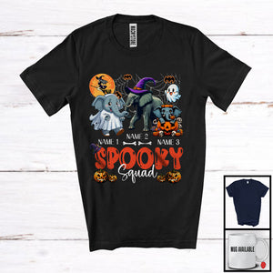 MacnyStore - Personalized Spooky Squad, Lovely Halloween Three Witch Ghost Boo Elephant, Animal Pumpkin T-Shirt