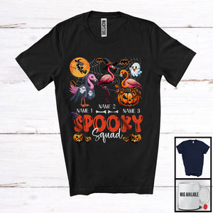 MacnyStore - Personalized Spooky Squad, Lovely Halloween Three Witch Ghost Boo Flamingo, Animal Pumpkin T-Shirt