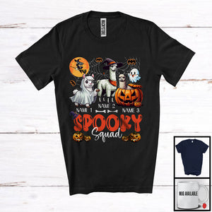 MacnyStore - Personalized Spooky Squad, Lovely Halloween Three Witch Ghost Boo Llama, Animal Pumpkin T-Shirt