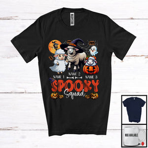 MacnyStore - Personalized Spooky Squad, Lovely Halloween Three Witch Ghost Boo Sheep, Farm Farmer Pumpkin T-Shirt