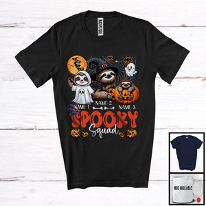 MacnyStore - Personalized Spooky Squad, Lovely Halloween Three Witch Ghost Boo Sloth, Animal Pumpkin T-Shirt