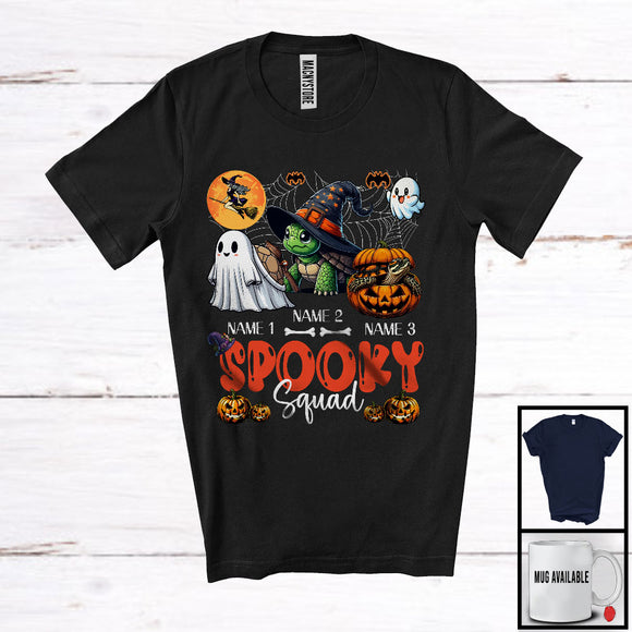 MacnyStore - Personalized Spooky Squad, Lovely Halloween Three Witch Ghost Boo Turtle, Animal Pumpkin T-Shirt