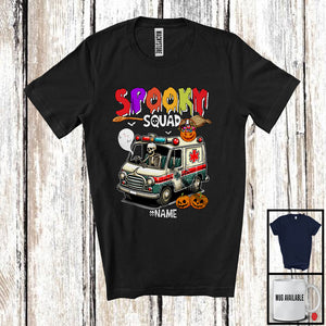 MacnyStore - Personalized Spooky Squad; Scary Halloween Skeleton Driving Ambulance; Custom Name Driver T-Shirt