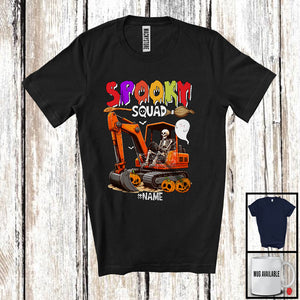 MacnyStore - Personalized Spooky Squad; Scary Halloween Skeleton Driving Excavator; Custom Name Driver T-Shirt