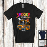 MacnyStore - Personalized Spooky Squad; Scary Halloween Skeleton Driving School Bus; Custom Name Driver T-Shirt