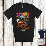 MacnyStore - Personalized Spooky Squad; Scary Halloween Skeleton Driving Tractor; Custom Name Driver T-Shirt