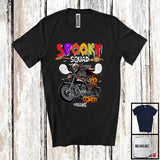 MacnyStore - Personalized Spooky Squad; Scary Halloween Skeleton Riding Motorbike; Custom Name Biker T-Shirt