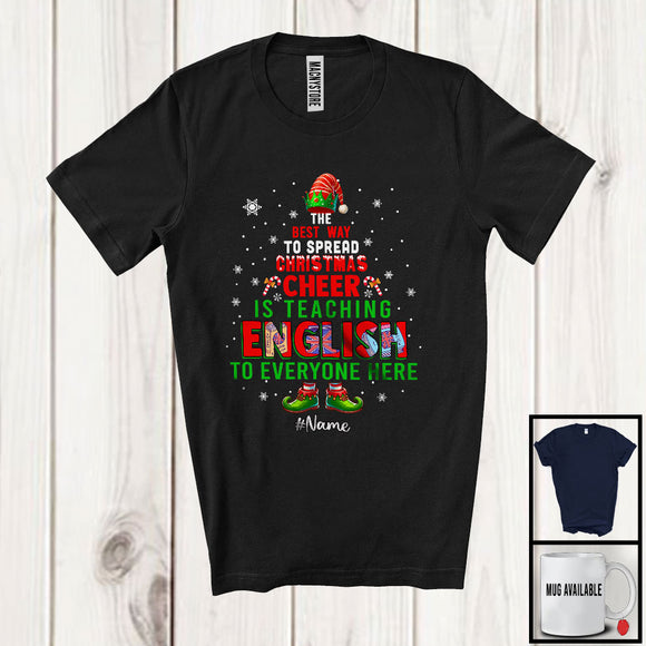 MacnyStore - Personalized Spread Christmas Cheer Is Teaching English; Joyful Custom Name English Teacher T-Shirt