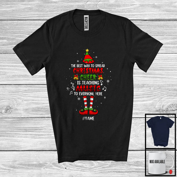 MacnyStore - Personalized Spread Christmas Cheer Is Teaching Music Cute Merry Xmas Elf LeopardPlaid T-Shirt