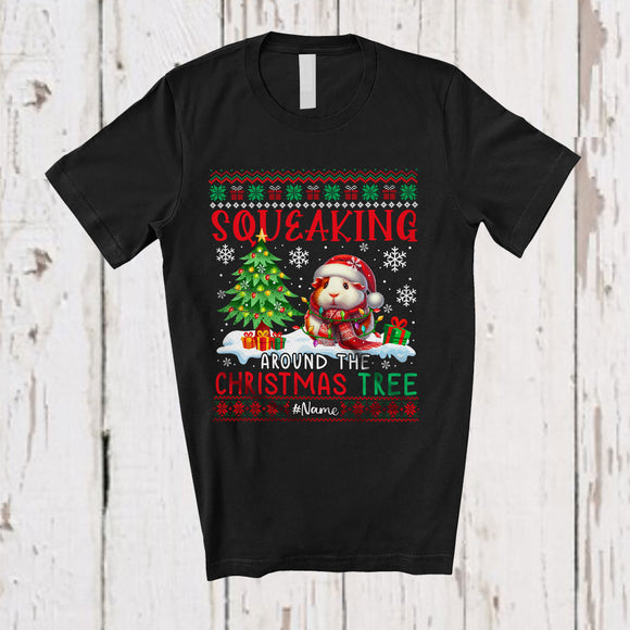 MacnyStore - Personalized Squeaking Around Christmas Tree; Amusing Sweater Custom Name Santa Guinea Pig T-Shirt