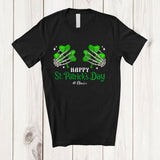 MacnyStore - Personalized St. Patrick's Day; Humorous Skeleton Hands Shamrocks Bra Fake; Custom Name Family T-Shirt