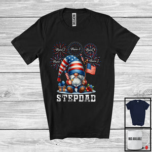 MacnyStore - Personalized Stepdad, Amazing 4th Of July Custom Name Step Son Step Daughter, Gnomes Family T-Shirt