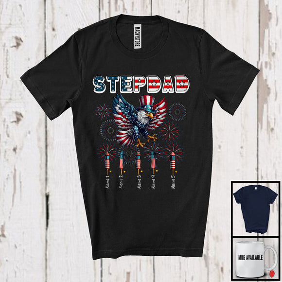 MacnyStore - Personalized Stepdad, Amazing 4th Of July Custom Name Stepchilds, Eagle USA Flag Patriotic T-Shirt