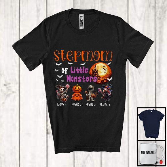 MacnyStore - Personalized Stepmom Of Little Monsters; Creepy Halloween Family Custom Name Group T-Shirt