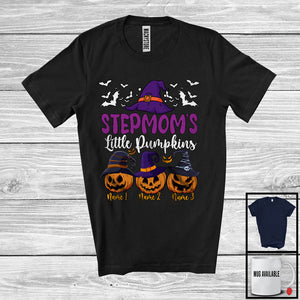 MacnyStore - Personalized Stepmom's Little Pumpkins; Scary Halloween Custom Name Witch; Family Group T-Shirt