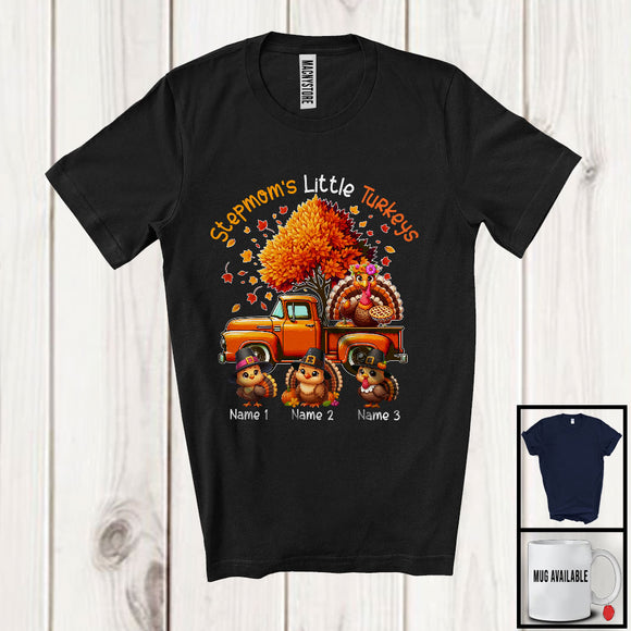 MacnyStore - Personalized Stepmom's Little Turkeys; Lovely Thanksgiving Fall Tree Pickup Truck; Family T-Shirt