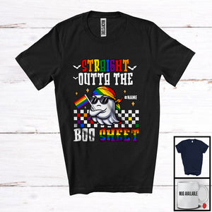 MacnyStore - Personalized Straight Outta The Boo Sheet; Cute Halloween Ghost Rainbow; Custom Name Gay LGBTQ T-Shirt