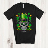 MacnyStore - Personalized Sugar Skull Leprechaun; Humorous St. Patrick's Day Custom Name Skull; Shamrocks T-Shirt