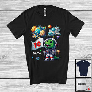 MacnyStore - Personalized T-Rex Astronaut; Lovely 10th Birthday Custom Name 10 Years Old; Dinosaur Lover T-Shirt