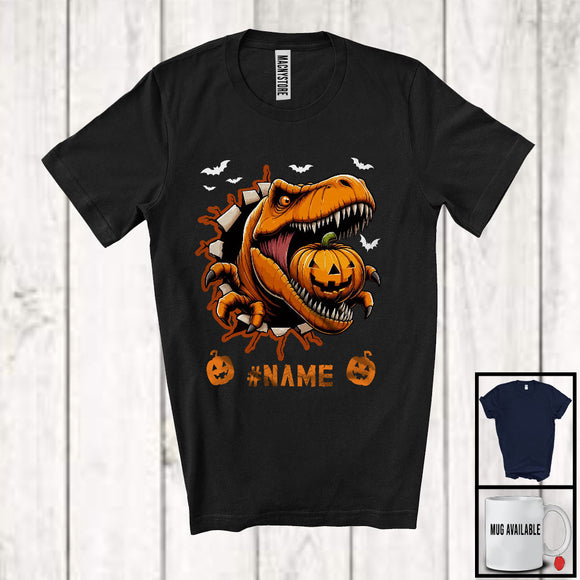 MacnyStore - Personalized T-Rex Eating Pumpkin; Amazing Halloween Trick Or Treat Candy; Custom Name Family T-Shirt