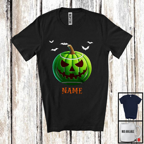 MacnyStore - Personalized Tennis Pumpkin Face, Humorous Halloween Custom Name Tennis Player T-Shirt