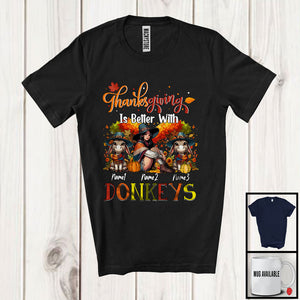 MacnyStore - Personalized Thanksgiving Better With Donkeys; Lovely Two Donkeys Pilgrim Girl; Custom Name T-Shirt